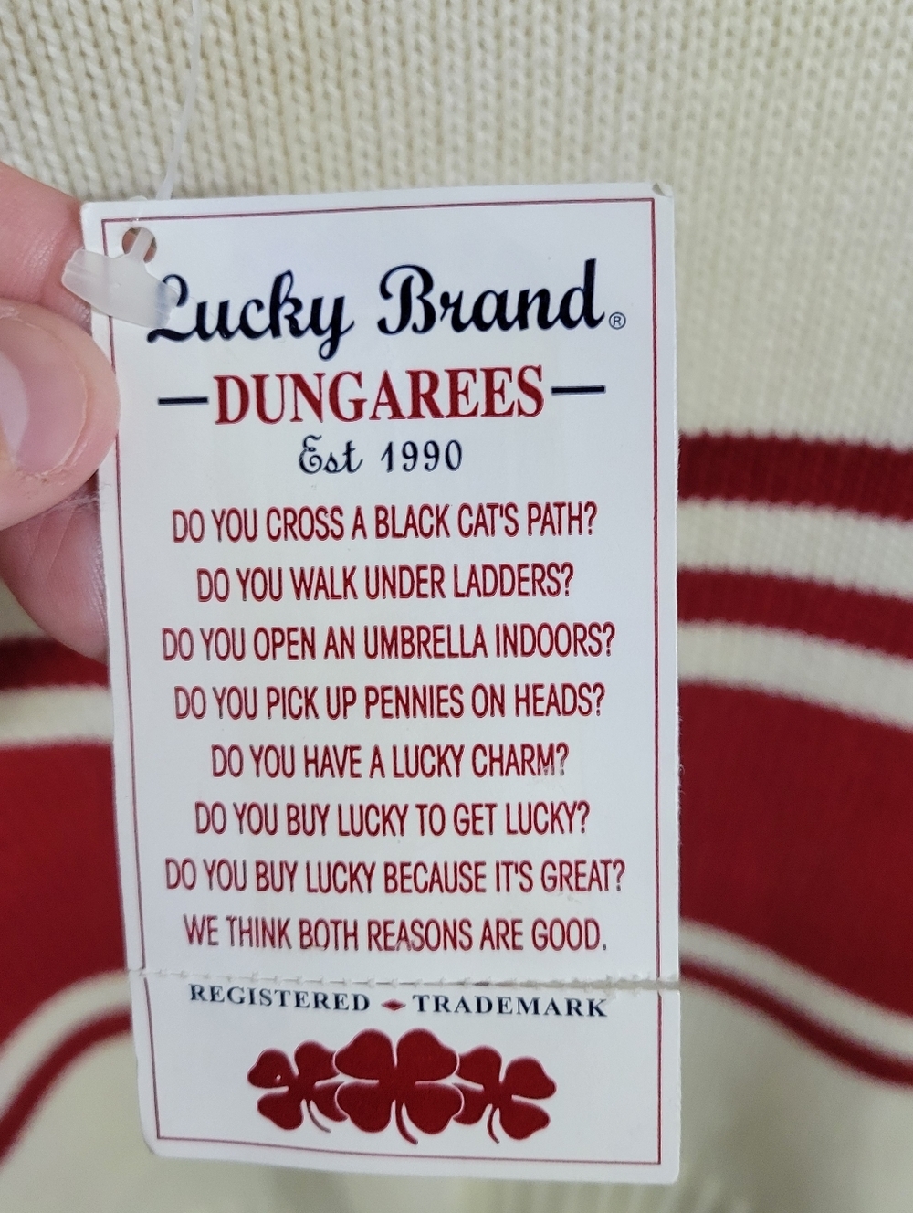 NWT Lucky Brand Cream & Red Striped Crewneck Sweater, Size XL - Picture 4 of 9